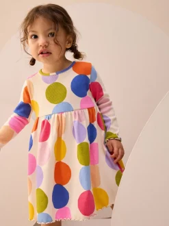 Next - Robe côtelée à manches longues (3mois-7ans) à pois arc-en-ciel Clearance
