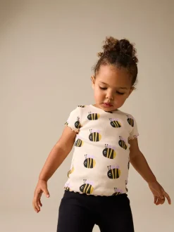 Next Abeille blanche écrue - T-shirt côtelé à manches courtes (3mois à7ans) New