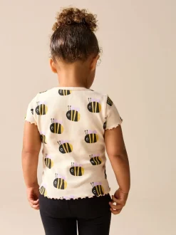 Next Abeille blanche écrue - T-shirt côtelé à manches courtes (3mois à7ans) New