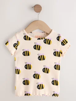 Next Abeille blanche écrue - T-shirt côtelé à manches courtes (3mois à7ans) New