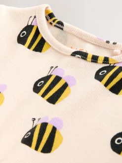Next Abeille blanche écrue - T-shirt côtelé à manches courtes (3mois à7ans) New