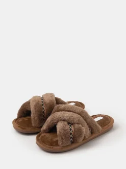 Accessorize chaussons à glissière croisée tressée duveteuse Outlet