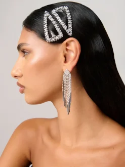 Aela Grands pinces à cheveux bouton-pression scintillants Argent ton Sale