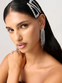 Aela Grands pinces à cheveux bouton-pression scintillants Argent ton Sale