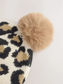 Next animal - Chapeau à pompons en maille imprimé bébé (0mois-2ans) New