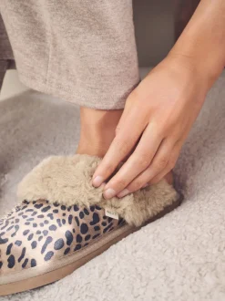 Next animal - Chaussons mules doublés de daim en fausse fourrure Best