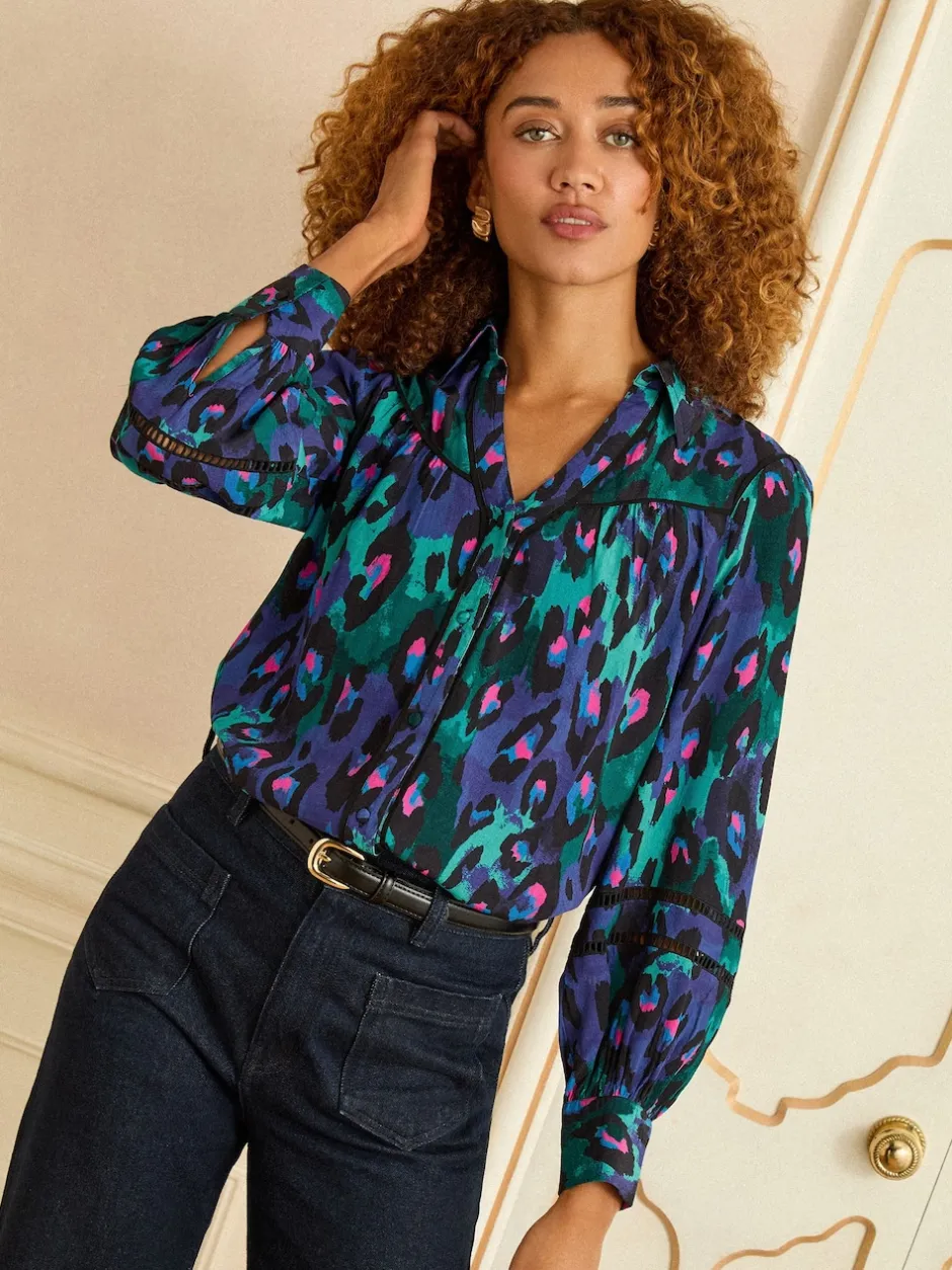 Love & Roses Animal bleu - Chemise à manches longues boutonnée Discount