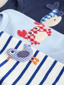 Next Animal de la mer bleu marine - Lot de 3 t-shirts appliqués à manches courtes (3mois7ans) Outlet