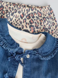 Next Animal neutre - Ensemble bébé veste en jean, haut et leggings 3 pièces (0mois-2ans) Outlet