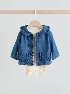 Next Animal neutre - Ensemble bébé veste en jean, haut et leggings 3 pièces (0mois-2ans) Outlet