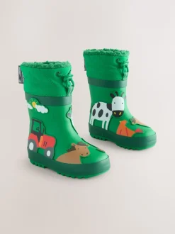 Next - Bottes en caoutchouc thermique Thinsulate™ avec extrémité doublée Animaux de ferme verts New