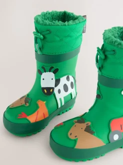 Next - Bottes en caoutchouc thermique Thinsulate™ avec extrémité doublée Animaux de ferme verts New
