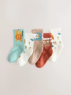 Next - Lot 5 paires de chaussettes Character riches en coton Animaux de safari bleu sarcelle/marron Discount