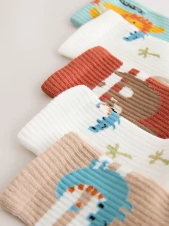 Next - Lot 5 paires de chaussettes Character riches en coton Animaux de safari bleu sarcelle/marron Discount
