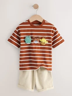 Next Animaux rembourrés Rayures marron rouille - Ensemble T-shirt et short Manches courtes (3mths-7yrs) Best
