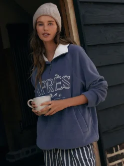 Next Apres bleu - Pull en polaire à demi-fermeture éclair Clearance