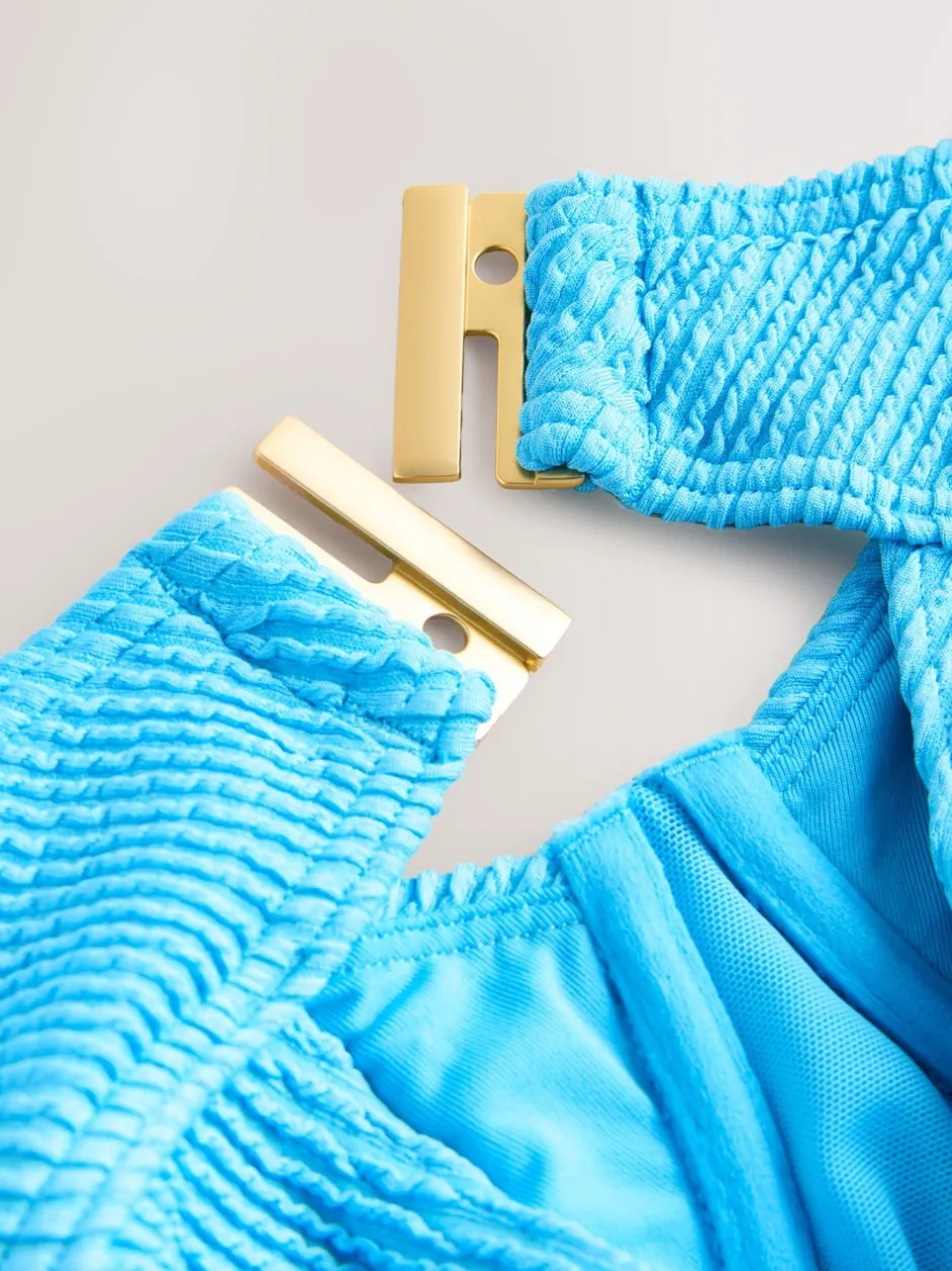 Next - Maillot de bain DD+ à armatures avec contrôle du ventre Aqua bleu froissé Outlet