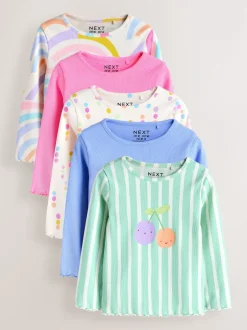 Next Arc-en-ciel pastel - Lot de 5 hauts à manches longues en côte (3mois -7ans) Sale