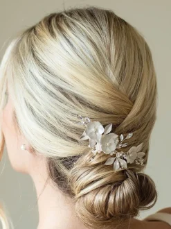 Ivory & Co Argent - Pince à fleurs émaillées et cristaux de gardénia Best