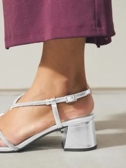 Next Argent - Sandales à talons carrés et à bretelles ornées de bijoux Forever Comfort Hot