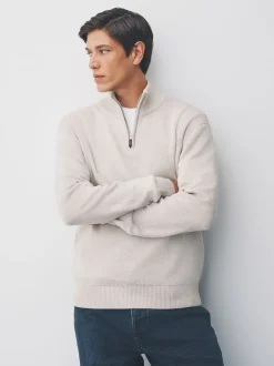 Next - Uni - Pull N.Premium Coupe classique 100% Coton Premium à fermeture éclair Avoine Hot