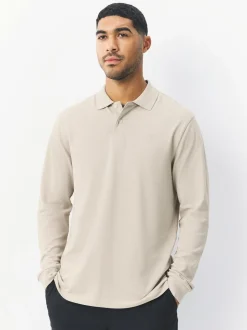 Next - Ajustement régulier - Polo à manches longues en piqué Avoine écru Discount