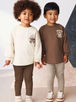 Next Babyccino Marron/Crème - Ensemble haut à manches longues et legging, lot de 2 (3mois -7ans) Discount