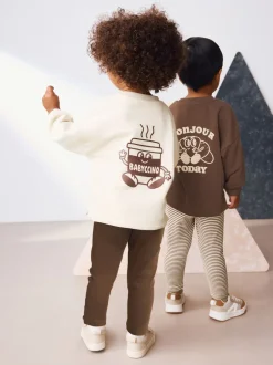 Next Babyccino Marron/Crème - Ensemble haut à manches longues et legging, lot de 2 (3mois -7ans) Discount