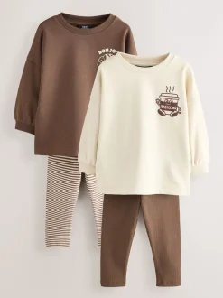 Next Babyccino Marron/Crème - Ensemble haut à manches longues et legging, lot de 2 (3mois -7ans) Discount