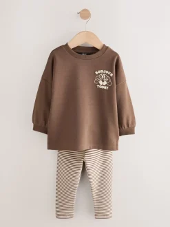 Next Babyccino Marron/Crème - Ensemble haut à manches longues et legging, lot de 2 (3mois -7ans) Discount