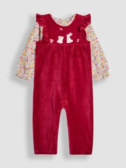Jojo Maman Bébé Baie motif lapin - Ensemble salopette et haut en velours appliqué Clearance