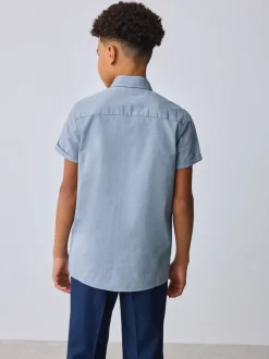 Baker by Ted Baker Chemise Bleu à Manches courtes avec Nœud Cravate Best