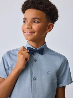 Baker by Ted Baker Chemise Bleu à Manches courtes avec Nœud Cravate Best