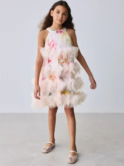 Baker by Ted Baker Robe dos nu rose 3D duveteuse en maille à volants Sale