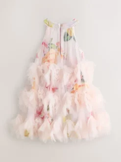 Baker by Ted Baker Robe dos nu rose 3D duveteuse en maille à volants Sale