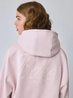 Baker by Ted Baker Sweat-shirt à capuche rose/blanc oversize en Satin appliqué au dos Imprimé Discount