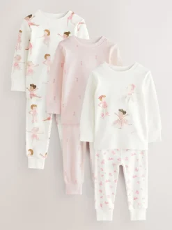 Next - Lot de 3 pyjamas Snuggle à manches longues (9mois-12ans) Ballerine rose/crème Best