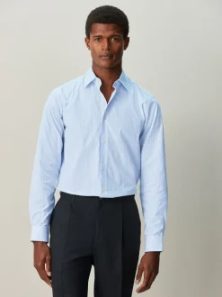 Next Bande blanche/bleue - Chemise habillée à manches longues riche en coton Outlet