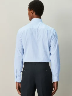 Next Bande blanche/bleue - Chemise habillée à manches longues riche en coton Outlet