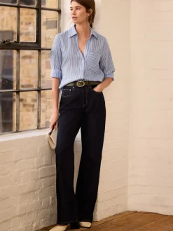 Next Bande bleue - Chemise décontractée douce à manches longues et col en V Clearance