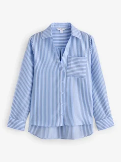 Next Bande bleue - Chemise décontractée douce à manches longues et col en V Clearance