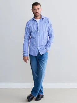 Next Bande bleue - Chemise Signature à manchette simple 100% coton Outlet