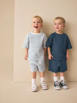 Next Bande bleue/blanche - Ensemble t-shirt et short à manches courtes Lot de 2 (3mois7ans) Best