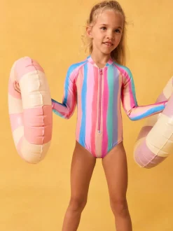 Next - Maillot de bain Sunsafe à manches longues (3mois-16ans) Bande d'arc-en-ciel Clearance