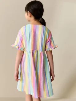 Next Bande d'arc-en-ciel - Manches courtes Jersey Robe (3-16yrs) Clearance