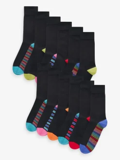 Next Bande noire - Lot de 12 - Chaussettes riches en coton pour homme Clearance