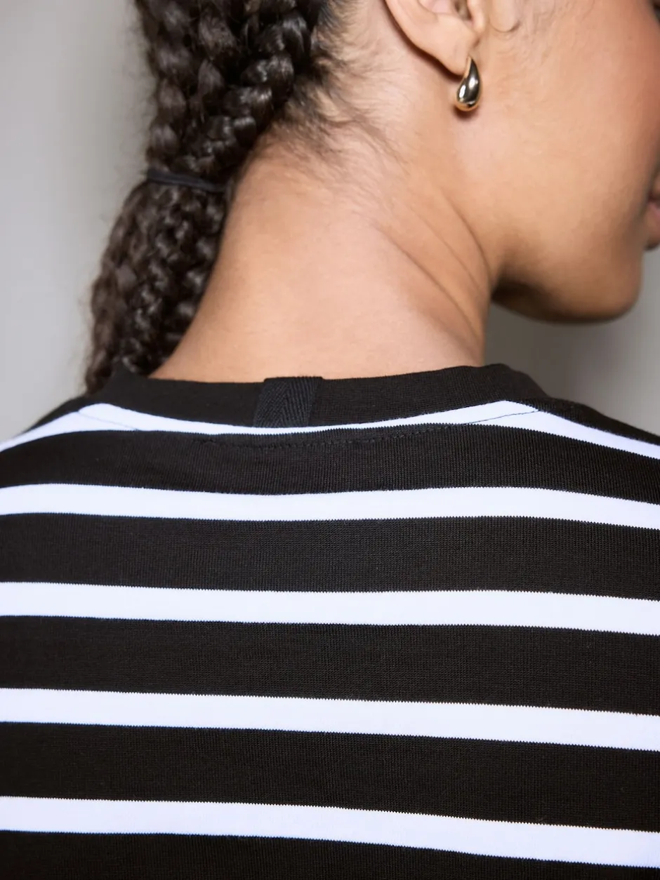 Next - T-shirt manches longues Col rond épais Bande noire/blanche Outlet