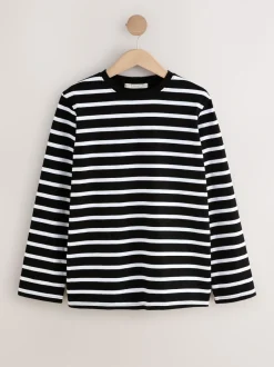 Next - T-shirt manches longues Col rond épais Bande noire/blanche Outlet