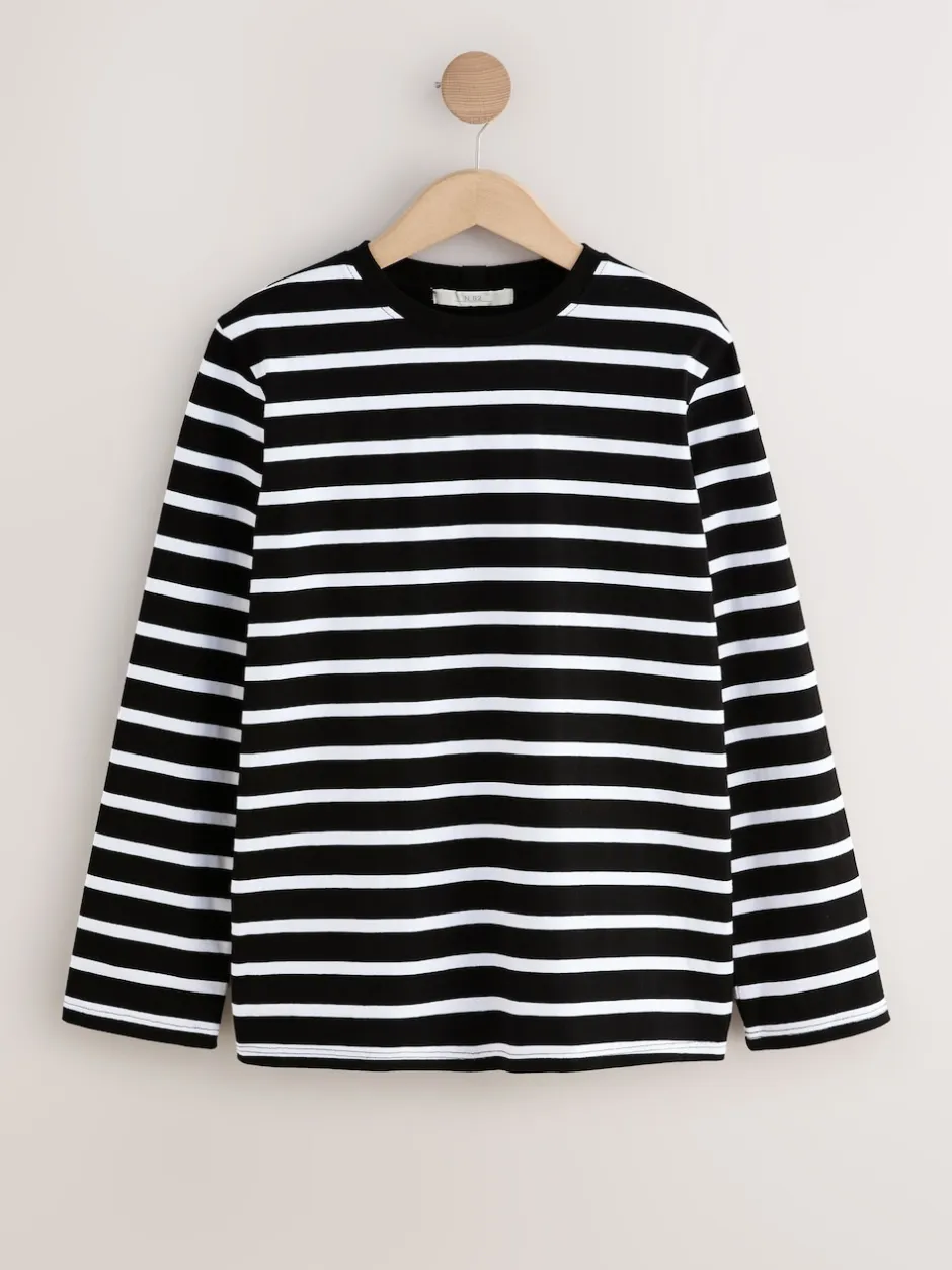 Next - T-shirt manches longues Col rond épais Bande noire/blanche Outlet