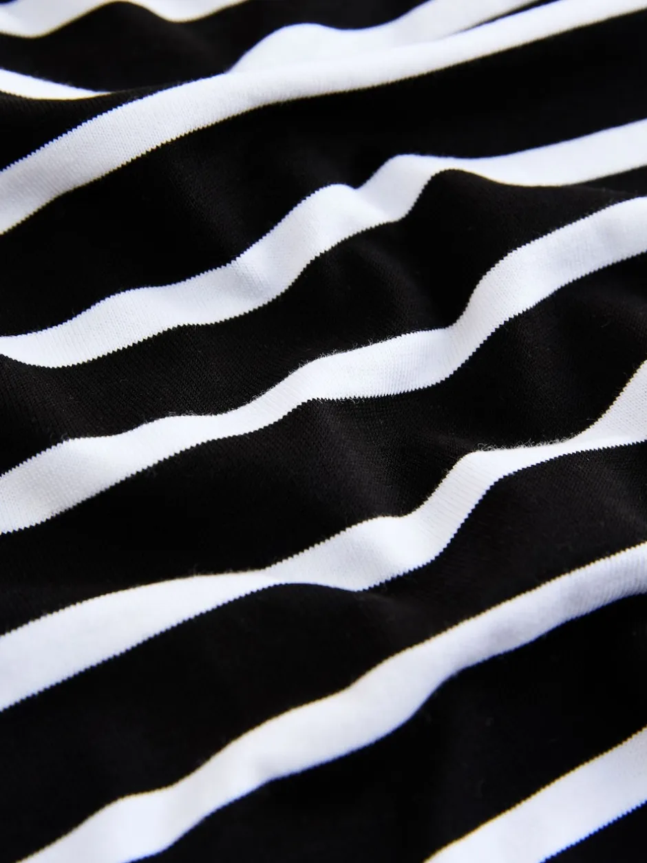 Next - T-shirt manches longues Col rond épais Bande noire/blanche Outlet